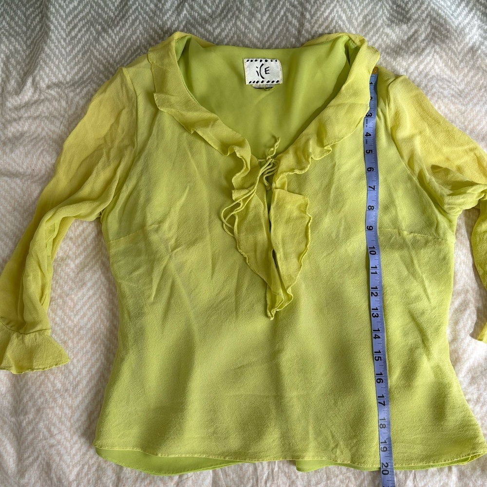 Lime Ruffle V-Neck Blouse - Picture 4 of 5
